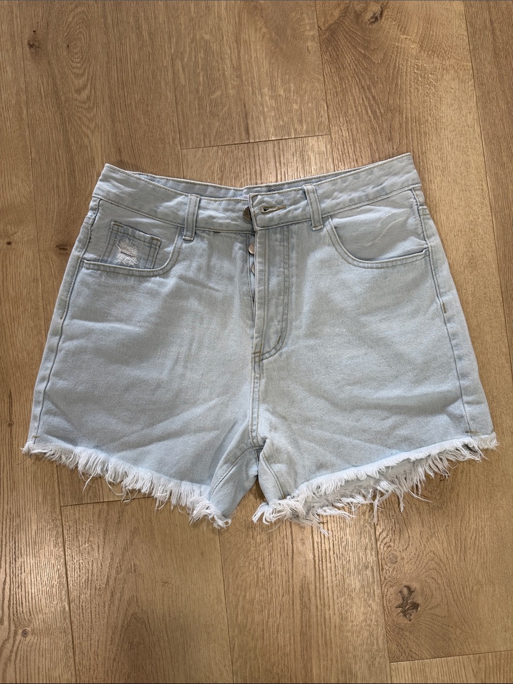 TALULAH Pale Blue Frayed Hem Denim Shorts